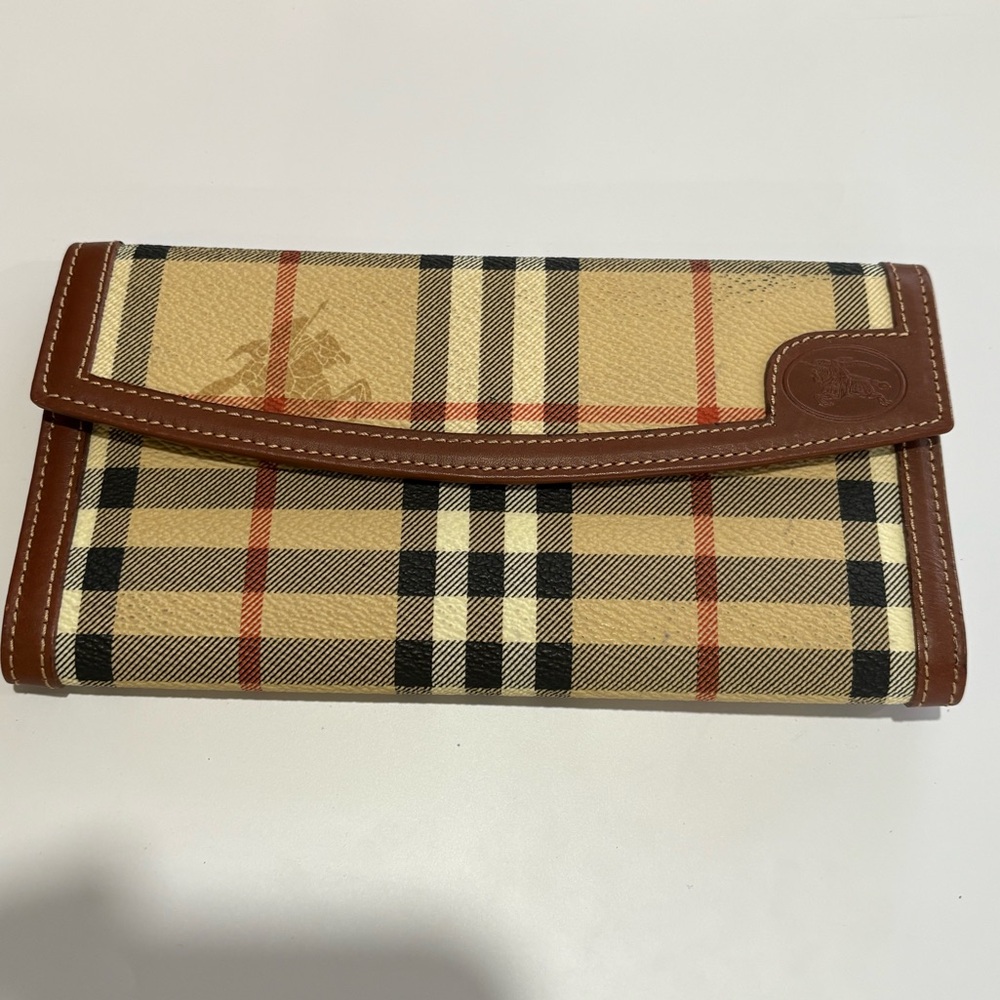 Burberry Haymarket Check coated canvas long wallet with brown leather trim - Picture 8 of 15
